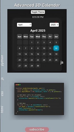 ⚙️ Mind-Blowing 3D Calendar with Live Clock & Events | Pure HTML, CSS & JS 🔥📆