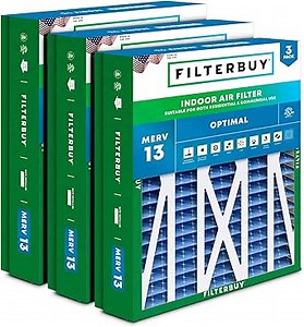 Filterbuy 21x27x5 Air Filter MERV 13 Optimal Smoke & Allergy Defense (3-Pack), Pleated HVAC AC Furnace Filters for Trane Perfect Fit & American Standard (Actual Size: 20.56 x 26.13 x 4.97)