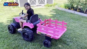 Hikiddo 24 Volt Ride on Toys, Kids Electric Ride On Tractor with Trailer & Remote - Pink