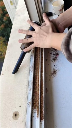 How do you clean dirt stuck to window frames?