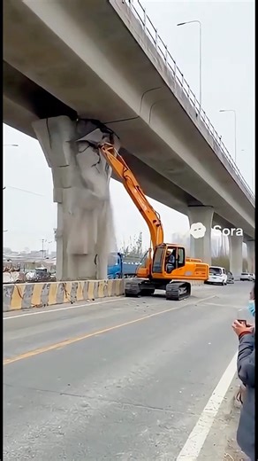 Demolition Gone Wrong! Excavator's Touch Makes an Entire Bridge Vanish in Seconds...😱#Shorts #Fail