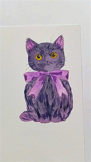 Aesthetic Watercolor Drawing of a Black Cat