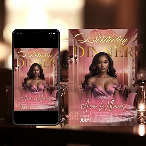 Digital Birthday Dinner Invitation With Photo Pink Rose Gold Elegant Dinner Party Invite Glam Luxury Birthday Dinner Card Printable Template - Etsy