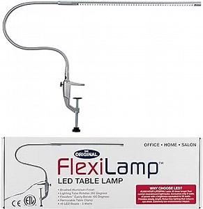 Americanails Original FlexiLamp - LED Table Desk Lamp - Removable Clamp - Adjustable Lighting for Nail Stations - Manicure Table Light - Flexible Arm - 48 LED Beads - 300 Lumens
