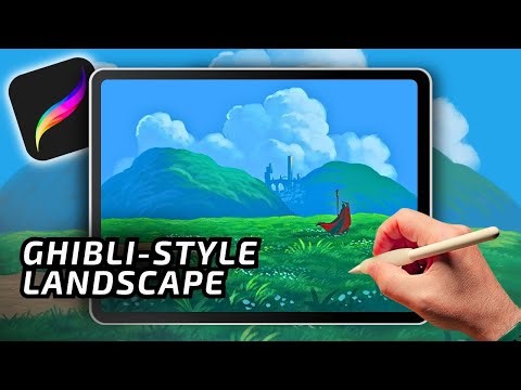 PROCREATE LANDSCAPE DRAWING Anime Style Clouds and Mountains process