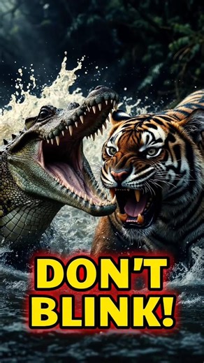 👉 DON’T BLINK! Tiger vs Crocodile 😳 #animalfacts #wildlifeentertainment