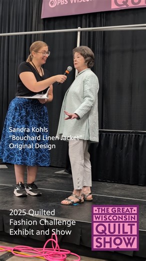 Thank you for participating in the new Quilted Fashion Challenge, Sandra! Your Quilted Chanel jacket is beautiful! Entries are now being accepted for the 2026 Great Wisconsin Quilt Show Quilted Fashion Challenge Exhibit and Show. Visit quiltshow.com/quilt-contest to submit your quilted garment or accessory! Piece shown by artist: "Bouchard Linen Jacket" by Sandra Kohls of Janesville, Wisconsin, Quilted Chanel jacket. Original Design inspired by vintage patterns. Artist statement: Inspired by Lor