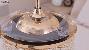 42" Gold Fandelier Ceiling Fan with Light, Crystal Chandelier with Fan Retractable Ceiling Fan with Lights and Remote Dimmable Chandelier Fans for Bedroom Living Room Dinning Room Kitchen