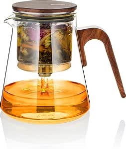 ZENS Magnetic Tea Pot, Enchanted Glass Teapot with Infuser and Magnetic Suction Lid for Mess-Free Loose Tea Diffusers, Walnut Wood Handle, Tea Lovers Gifts