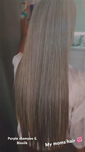 Straightened Grey Rapunzel Hair 💜💟 biosilk purple shampoo
