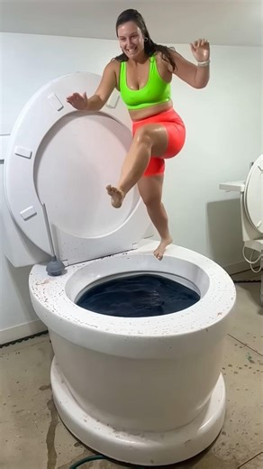 SUPER HIGH JUMP into Worlds Largest Toilet Black Pool in Slow Motion BIG SPLASH#shorts