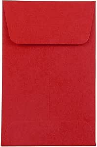 JAM PAPER #1 Coin Business Colored Envelopes - 2 1/4 x 3 1/2 - Red Recycled - 50/Pack
