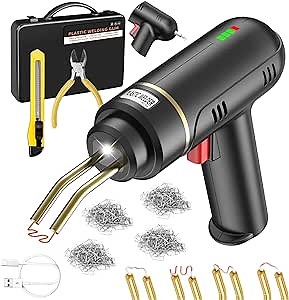 Cordless Plastic Welder, 200W Plastic Welding Car Bumper Repair Kit with LCD Display,4 Types 200 Hot Staples,USB Rechargeable Plastic Welder Tool with 5000mAh Battery for Most Plastic Repair