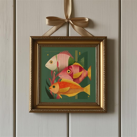 Geometric Fish Print, Colorful Marine Digital Art (Digital Download)