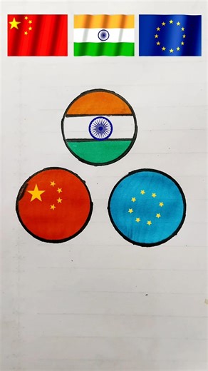 India China EU Flag Art 🌍 | Creative Circle Drawing | Easy Flag Drawing