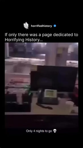 Horrifying History on Instagram: "This frantic video captures a security officer witnessing what he believes is a poltergeist. The footage begins with multiple alarms blaring throughout the building as the officer pans the camera across an empty office space. He expresses disbelief, noting that his colleague is out on patrol and he is alone. The tension peaks when a large overhead light panel suddenly crashes to the floor, causing the officer to shout in shock and quickly retreat. The text overl