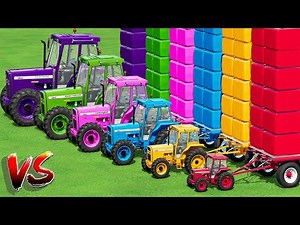 Work with Color Vehicles! TRANSPORTING & BALING GRASS BALE with MINI TO BIG MULTI TRACTORS!