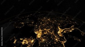 At night over Europe. The European states from space. Clip contains earth, europe, night, space, map, globe, satellite, planet, european, european union. Images from NASA.
