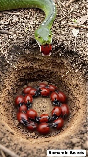 Ladybugs are working together to swipe off a massive python