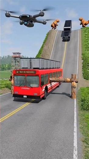 Capsule Bus & Dumper Truck vs Log Trap - BeamNG.drive #shorts #beamngdrive #bus