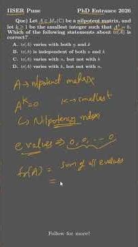 IISER Pune PhD 2026 Linear Algebra Question Solution 🔥 | Entrance Exam Question Explained