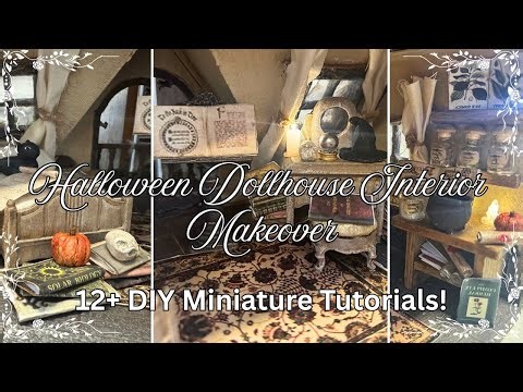 Halloween Dollhouse Makeover | DIY Witch Miniatures | DIY LED Mini Candles & Fireplace
