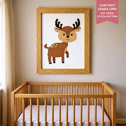 Cute Baby Deer Cross Stitch Pattern | Woodland Nursery PDF | Instant Download Animal Embroidery Chart for Beginners - Etsy