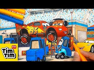 How to draw CARS 3 LIGHTNING McQUEEN TIRE REPAIR PIT STOP | Easy step-by-step for kids | Art colors