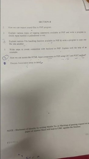 Bca/ php programming question paper Ptu, #bcacourse 2024 , for revisions #exampreparation #