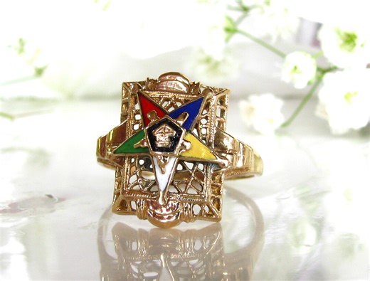 Vintage Order of the Eastern Star Ring 10K Yellow Gold Openwork Filigree Ring Unique OES Vintage Ladies Masonic Ring Size 6.75! - Etsy