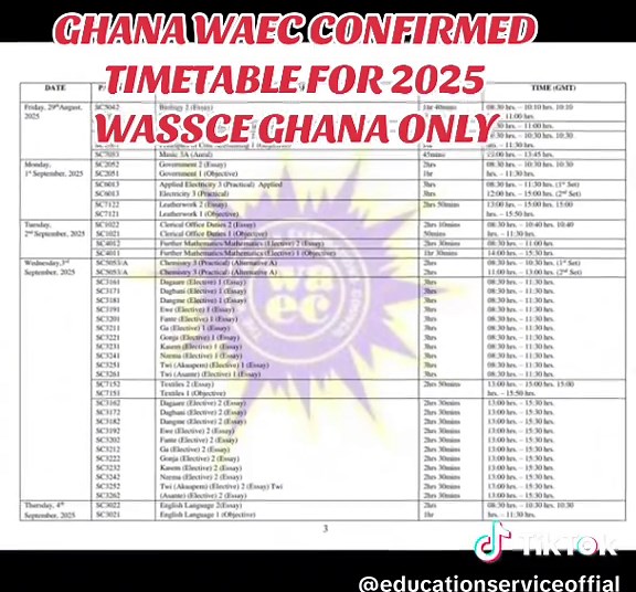 2025 WAEC Timetable for WASSCE in Ghana