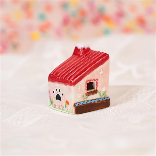 Cute Paw Print Ceramic Tiny House Pink Red Roof Handpainted Miniature Cottage Figurine Whimsical Clay Mini Building Shelf Decor Gift - Etsy