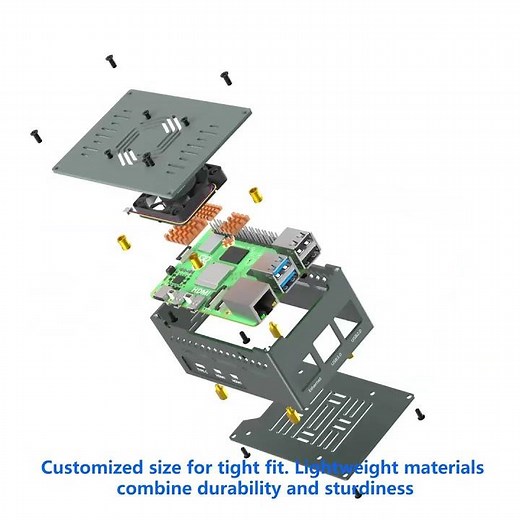 Raspberry Pi 5 Aluminum Case with 4010 PWM Fan and Copper Heatsinks Support Official Active Cooler