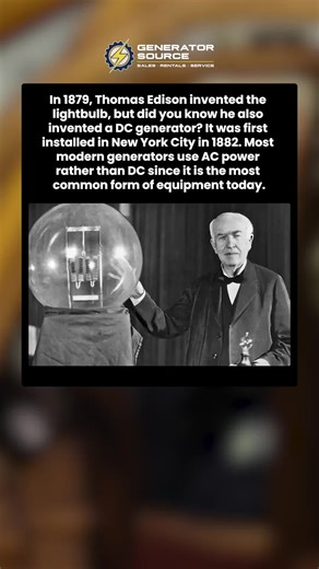 Generator Source on Instagram: "💡 In 1879, Thomas Edison changed the world with the invention of the lightbulb, but that wasn’t all. Just a few years later, in 1882, he brought DC power to New York City with one of the first practical direct current generators. While most modern systems now use AC power, this early innovation helped spark the global shift to electrification. Want to learn more about how generators and electrical currents work and how it impacts today’s technology? Check out thi