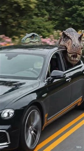 Dinosaurs riding a car #dinosaur #riding #car