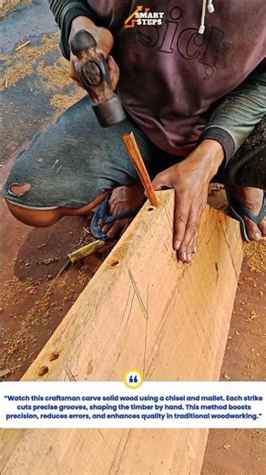 Woodworking Chisel & Mallet Hand Carving Raw Timber – Manual Joinery Craftsmanship