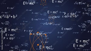 4K 3D loop video animation clip of a clean smooth slowly moving towards camera neon glowing mathematic formulas, data, graphs and equations, math problems, flying by in 3D space.