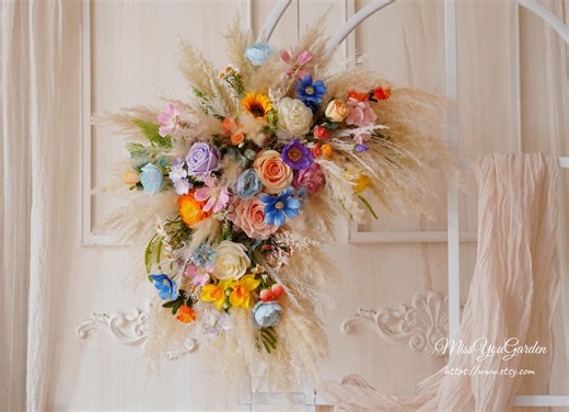 Mixed Color Flowers Wedding Arch,flower Swag Backdrop,pampas Flower Arbor, Boho Wedding Centerpieces,silk Flowers,spring Wedding Flowers - Etsy
