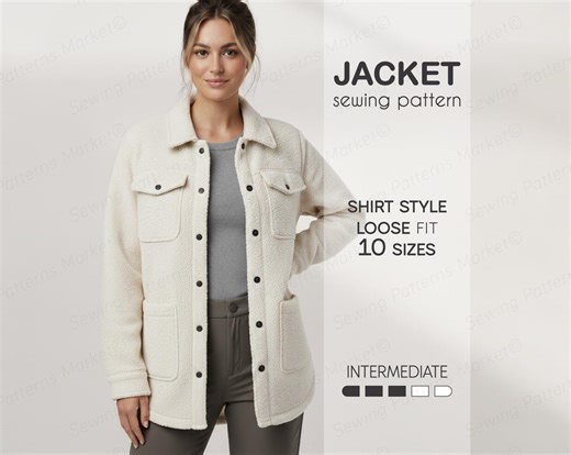 Shirt Jacket Sewing Pattern, Women's Coat Pattern, Fleece Jacket PDF Pattern - Etsy