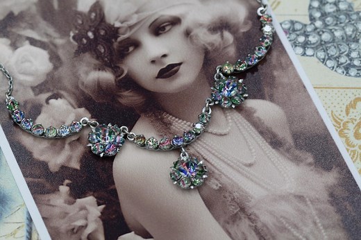Art Deco Iris Glass Crystal Necklace, 1920s Flapper Bridal Jewelry - Etsy