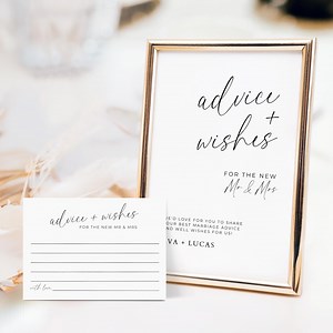 Wedding Advice and Wishes Cards With Sign, Modern Minimalist Bride Groom Marriage Advice Set, Printable Advice for the New Mr and Mrs Card - Etsy