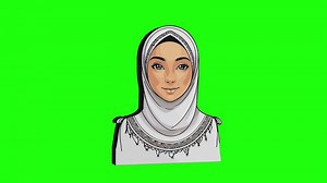Download 3D animated green screen icon of a woman wearing a hijab for free