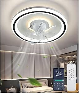 360° Rotation Low Profile Ceiling Fans with Lights and Remote Ultra Quiet Energy Efficient Dimmable 3 Color Reversible Motor, 20" Flush Mount Ceiling Fan with Lights for Bedroom Living Room Kitchen