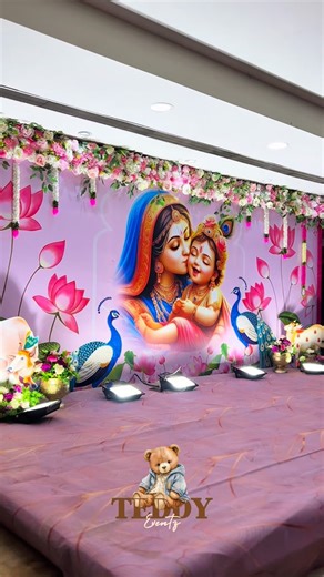 @teddy_eventz on Instagram: "Krishnar theme baby shower..🦚🌸 : For enquiries:9003095602 : #krishna #krishnartheme #babyshower #decoration #transitional #decor #krishnajayanthi #littekrishna #eventplanner #eventer #chennai #trendingnow #reels #radhekrishnalove"