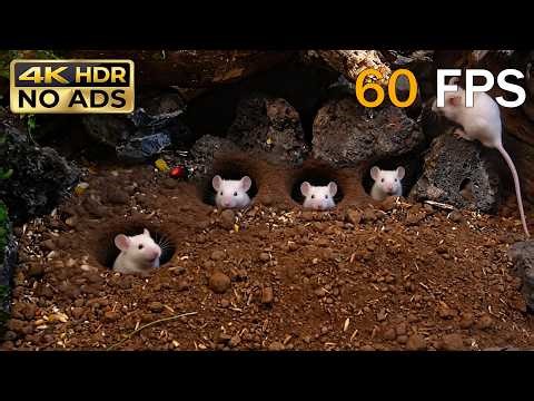 [NO ADS, NO AI] CAT TV 😺 White Mice Cliff Hanger: Rock Climbing & Four-Hole Hideout 🐭 4K HDR 60FPS
