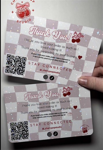 Which one are you choosing?🤔 🔪 Sharp edges or ⭕️ Round edges Holographic thank you cards to make your business stand out ✨ #thankyoucards #crafting #crafts #smallbusiness #smallbusinesscheck