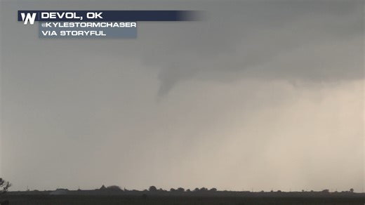 FUNNEL SPOTTED: Out of the numerous severe reports in the South Plains on Thursday, only one tornado warning was issued and this was it in Southwestern Oklahoma. Yesterday was the beginning of what looks to be a multiple day severe weather event in the S. Plains, with all severe threats, including flooding, possible. | WeatherNation