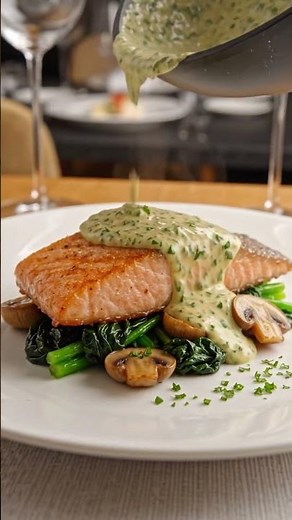SALMON : Creamy Garlic Butter Salmon with Mushrooms & Spinach