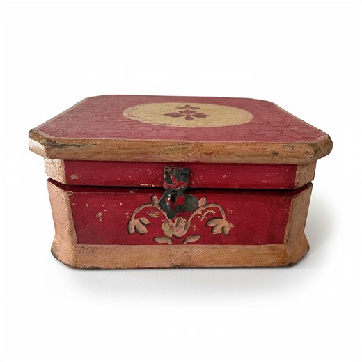 Antique Hand Painted Wooden Folk Art Box | Early 1900s Floral Storage Chest | Primitive Cottagecore Decor - Etsy