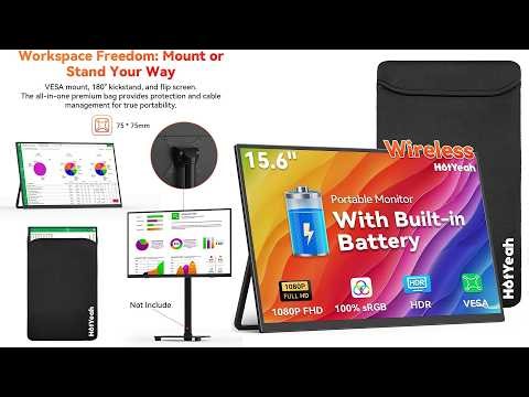 HotYeah Wireless Portable 1080p IPS Monitor for Laptop MacBook PC Phone Tablet w/Built-in Battery